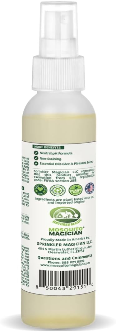Mosquito Magician Plant Based Bug Spray for Families – Kid and Pet Safe Spray with Natural Essential Oils. Kills & Repels Mosquitos, Fleas and Ticks. Travel Size for Kids & Family – Lemongrass, 4 OZ