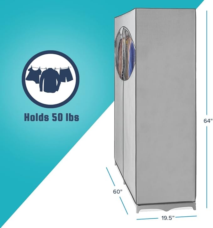 Wardrobe Clothes Storage Organizer Closet with Hanging Rack - Extra Wide - Grey Color - No-Tool Assembly - Extra Strong and Durable - 60" L x 19.5" W x 64"