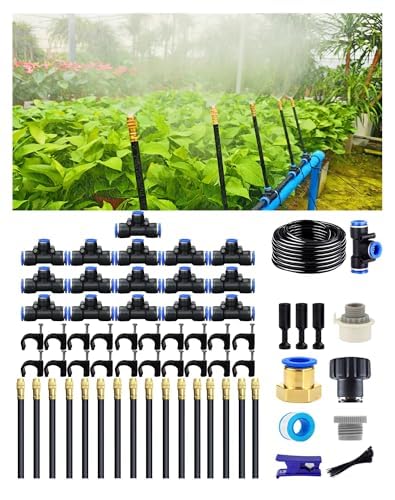 Drip Irrigation System, 360 Adjustable Mist Sprayer Nozzle, High Volume Water Flow Rotating Sprinkler Head for Garden,Patio,Potted Plants,Easy Install, Fine Misting to Jet Spray (50FT+16Nozzles)