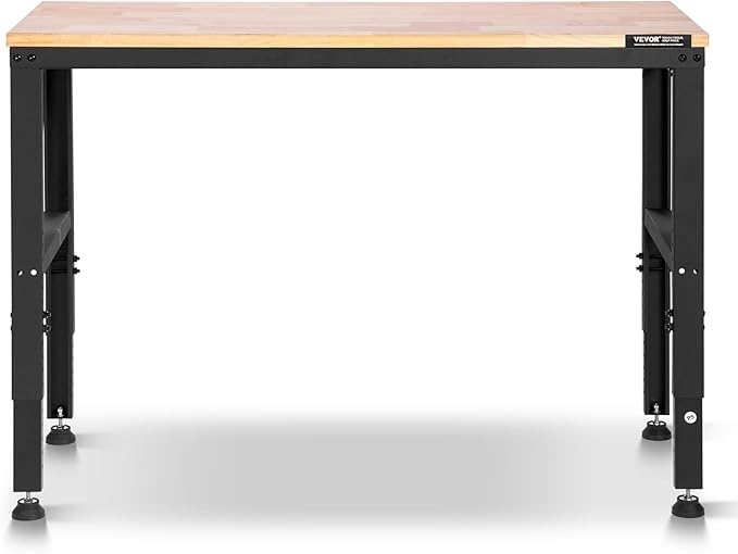 VEVOR Adjustable Workbench, 48 x 20-inch Heavy Duty Work Bench with 28.5-38.3 Inches Height Adjustment, 2000 lbs Capacity Garage Workbench with Power Outlets, Suitable for Office, Garage, Workshop
