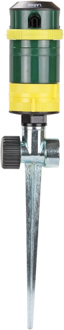 Melnor 65404AMZ Turbo Rotary Sprinkler on Step Spike, 4-Pattern, QuickConnect Product Adapter, Green, Yellow