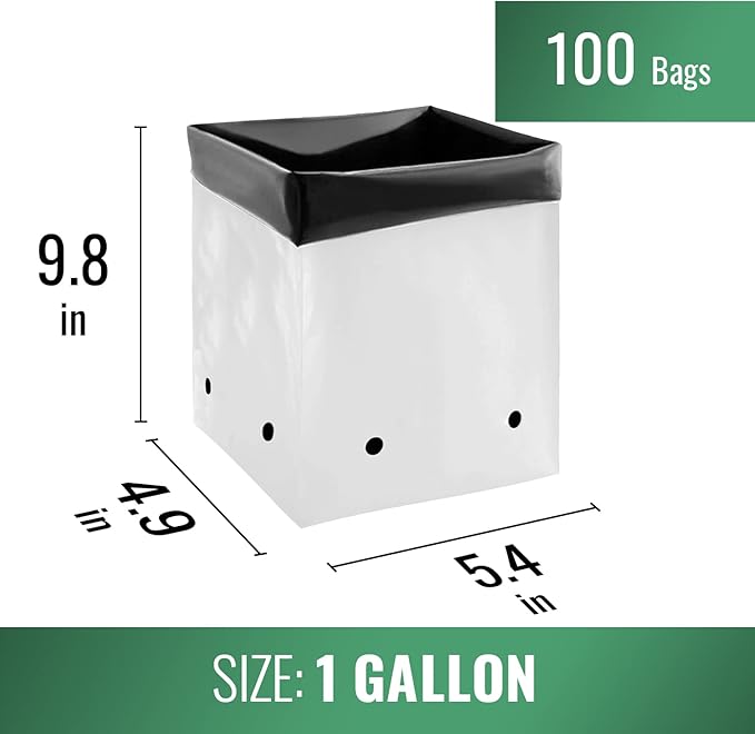 Grow1 1 Gallon Grow Bags (100 Pack) Black and White Poly Bags for Plants, Perfect for Plant Nursery Bags, Seedling Bag & Greenhouse Grow Bags, PE 1 Gallon Plastic Grow Bags