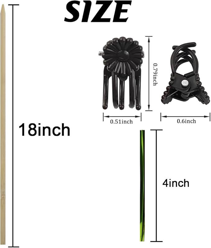 TIHOOD 200PCS/Set Bamboo Plant Stakes Kit, 50PCS Orchid Clips with 50PCS 18” Green Bamboo Plant Stakes, 100PCS Metallic Twist Ties for Supporting Stems Vines Stalks Grow Upright (Yellow)