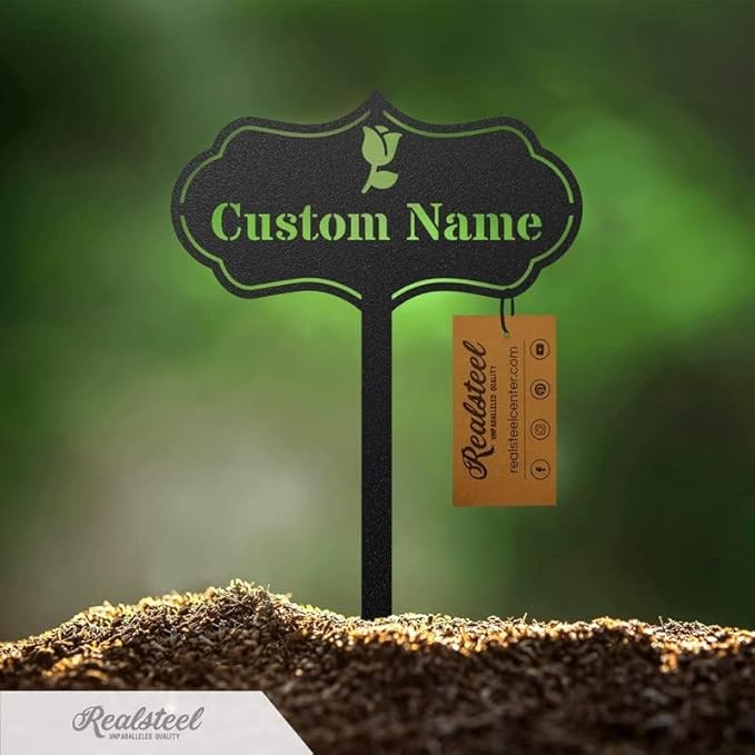 RealSteel Custom Seed & Plant Markers – Metal Garden Stakes for Herbs, Fruits & Vegetables | Elegant Steel Plant Labels for Pots, Raised Beds & Outdoor Gardens | Farmhouse & Greenhouse | Sprout Icon
