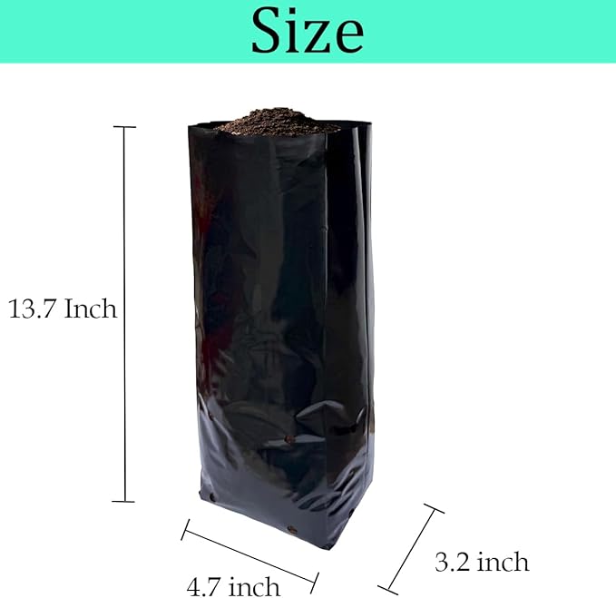 gardtree 50 Pcs Tall Plant Nursery Bags 4.7" x 13.7", Deep Root Plastic Plant Grow Bags Thicken Tree Seedling Pots for Vegetables, Flower, Fruit, Citrus, Nut Trees, Taproot Saplings