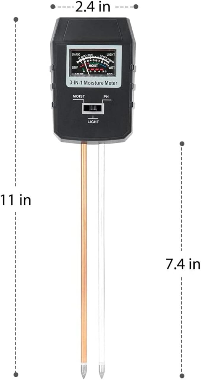 3-in-1 Soil pH, Moisture & Light Meter – No Battery Needed | Accurate & Easy-to-Use Plant Tester for Garden, Lawn & Indoor Plants | Dual Probe Design for Fast & Reliable Readings