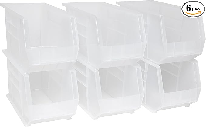 Akro-Mils 30260 AkroBins Plastic Storage Bins, Space-Saving Stackable Bins for Garage, Pantry, Craft Organization, 18" x 11" x 10", Clear, 6-Pack