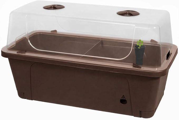 Garden Elements Brown Elevated Raised Garden Bed, 29.5" x 15" - Self-Watering Planter Box with Ventilated Grow Dome for Indoor/Outdoor Vegetables, Herbs & Seed Starting