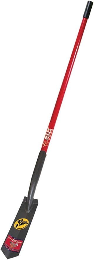 Bully Tools 14-Gauge 3-Inch Trench Shovel - Heavy-Duty Steel Blade with V-Shaped Design, Long Fiberglass Handle, Rust-Resistant Powder Coat & Rubber Grip for Landscaping, Garden Task- 100% Made in USA