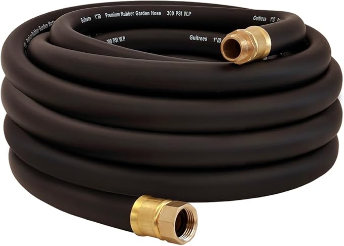 50FT ×1 inch Heavy Duty Rubber Garden Hose - 200psi Working, 1000psi Burst - Hot/Cold Water - Five-Layered Braiding for Durability - Versatile for Gardening, Agriculture, Construction(Black)