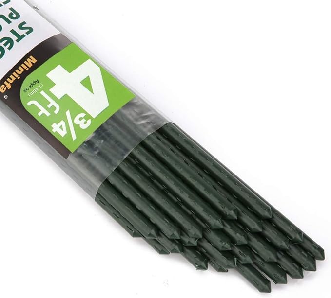Mininfa Plastic Coated Metal Garden Stakes 57 Inch (Approx 5 FEET), Steel Plant Stakes Supports Climbing for Tomatoes, Trees, Beans, 25 Pack