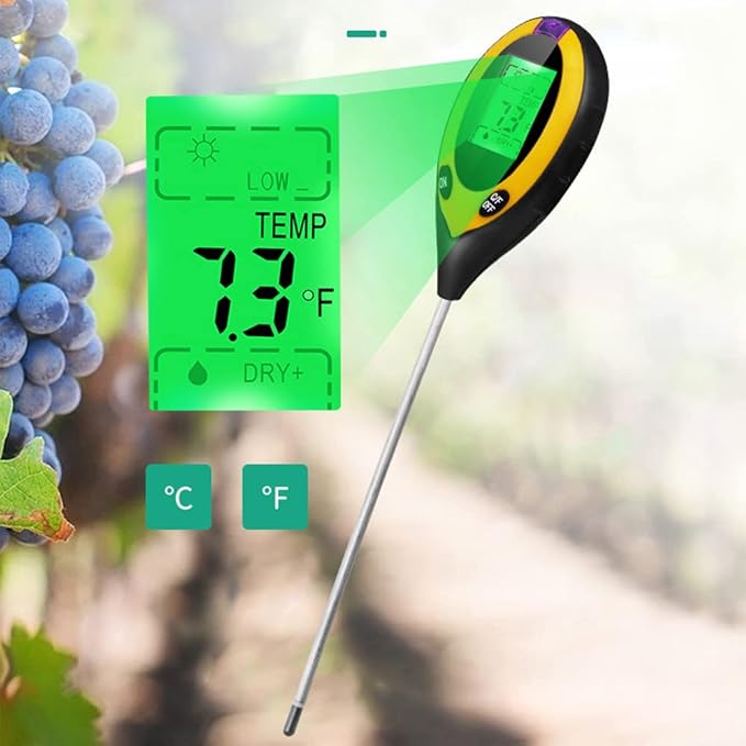 Jemora 4in1 Digital Soil Analyzer Multifunctional Soil Tester Sunlight Intensity PH Value s Temperature Detector Meter Potted Crops Planting Cultivating Tool with Dial for Field Garden Greenho