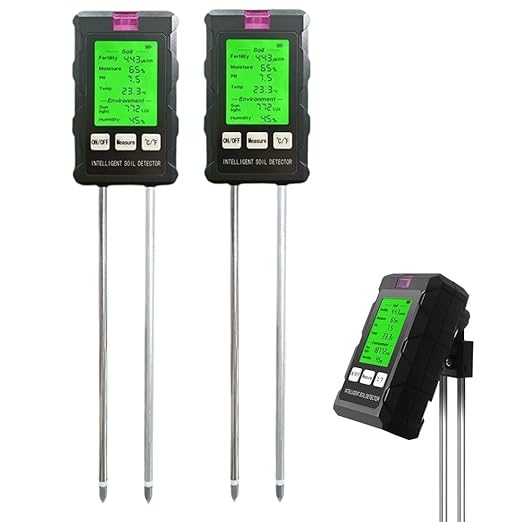 6-in-1 Soil Moisture Meter,Plant Water Monitor,Soil Test Kit -Soil Moisture/Light/Fertility/PH Tester,Professional Soil Tester for Home, Garden, Lawn, Farm, Indoor and Outdoor Use (2PC)