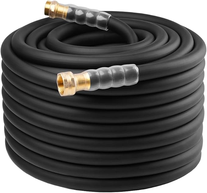 Heavy Duty Premium Garden Hose 125ft x 5/8", 300PSI Working, 1000PSI Burst, Hybrid Rubber Water Hose with Transparent Swivel Handle - Hot/Cold Water - Five Layered Braiding with Brass fittings (Black)