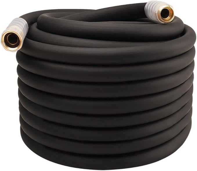 Heavy Duty Premium Garden Hose 100ft x 3/4", 300PSI Working, 1000PSI Burst, Hybrid Rubber Water Hose with Transparent Swivel Handle - Hot/Cold Water - Five Layered Braiding with Brass fittings (Black)