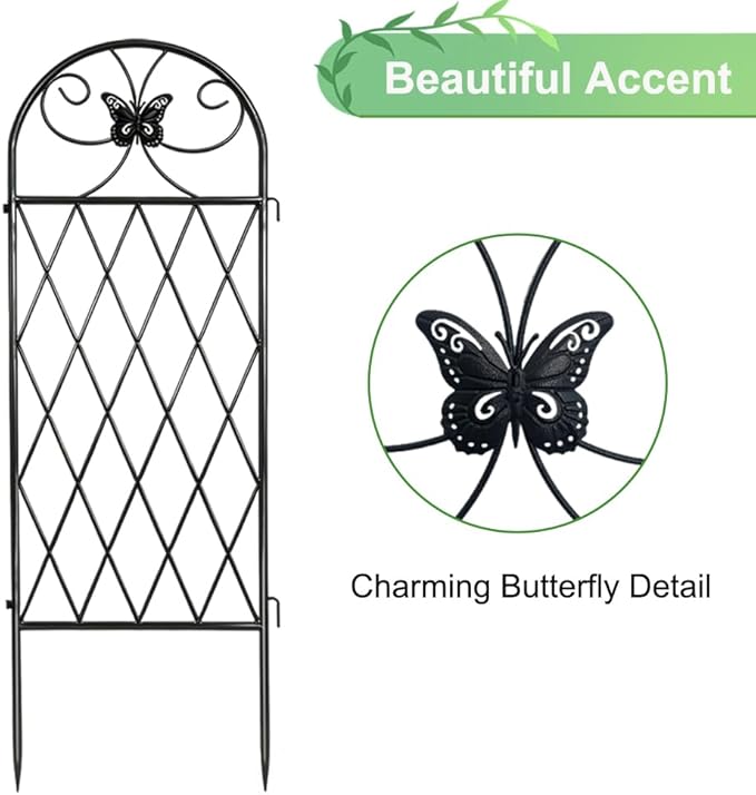 4 Pack Black Garden Trellis for Climbing Plants Outdoor 47” x 16” Climbing Rose Trellis Wrought Iron Trellis Ivy Cucumbers Decorative Metal Flat Trellis