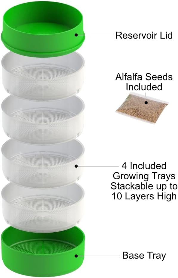 KITCHEN CROP Deluxe Seed Sprouter with 4 Growing Trays and 1 Seed Packets, (Alfalfa Seeds) Easily Grow Sprouts Indoors for a Healthy Lifestyle
