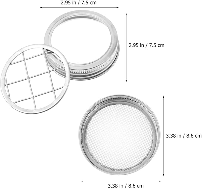 Mason Jar Sprouting Lids Set with Stainless Steel Screen Canning Jar Floral Arrangement Insert Covers Portable Sprouting Caps Kitchen Seed Sprouter Accessory