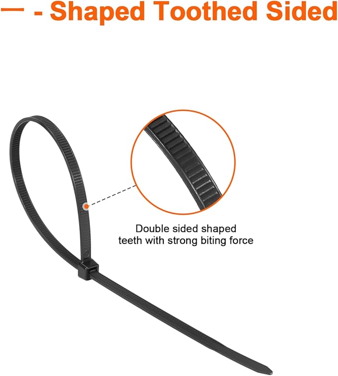 18" ─-double-sided tooth zip ties black. ─: 120lbs tensile strength. Heavy-duty, self-locking, adjustable, durable nylon ties for indoor/outdoor use. (100Pack black)