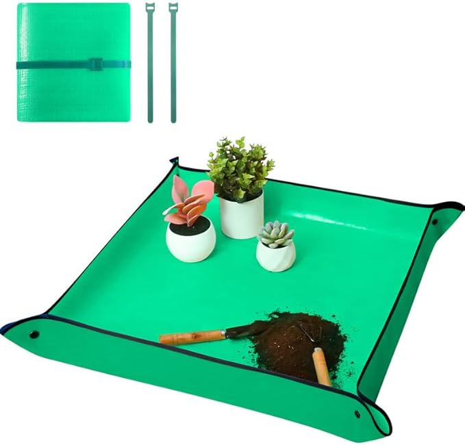 Emycool 26.8" x 26.8" Repotting Mat for Indoor Plants Transplanting Control Mess, Waterproof Potting Mat Portable Planting Potting Tray Gardening Gifts for Women and Plant Lovers, Green