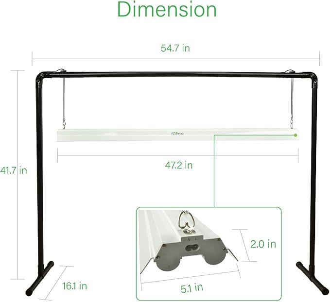 4 feet 40W LED Grow Light Stand Rack for Seedling,Growing Light for Indoor Plant,Natural White Light Full Spectrum LED Grow Light,Height Ajustable, Iron Pipe Frame, with Timer Outlet