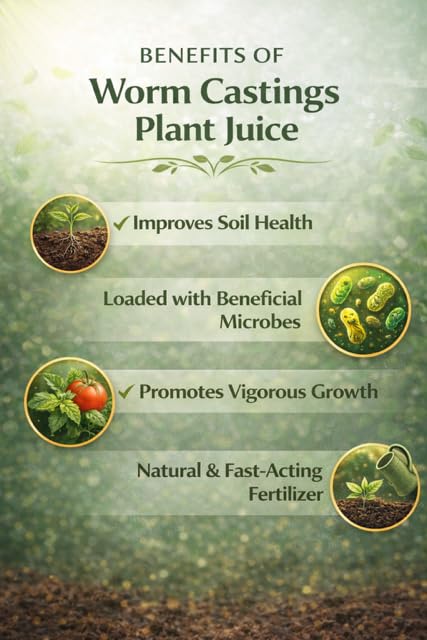 Worm Castings Tea Plant Juice - 8oz. Concentrated Worm Tea with Kelp and Feather Meals. Indoor and Outdoor Soil Restorer and Plant Fertilizer for All Vegetation with Soil. (8oz)