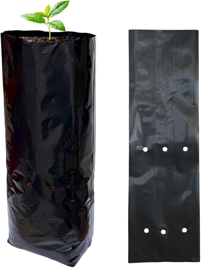 gardtree 50 Pcs Tall Plant Nursery Bags 4.7" x 13.7", Deep Root Plastic Plant Grow Bags Thicken Tree Seedling Pots for Vegetables, Flower, Fruit, Citrus, Nut Trees, Taproot Saplings