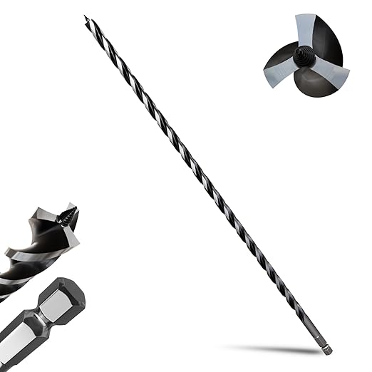 1/2"×24" Professional Auger Drill Bit for Wood with Quick Change 1/2" Hex Shank- 3-Cutter Design with Dual-Flute for Fast Chip Removal, Fits Hardwood, Softwood, PVC, Drywall & Tree Stumps