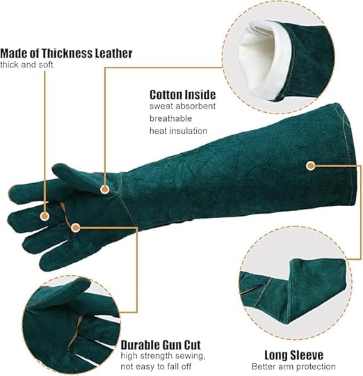 Gardening Gloves 23.6", Thorn-Resistant Long Gauntlet, Split Cowhide Leather Protective Gloves with Reinforced Palm, Fireplace/BBQ/Forge, Welding Heat-Resistant, Animal Handling Bite-Resistant