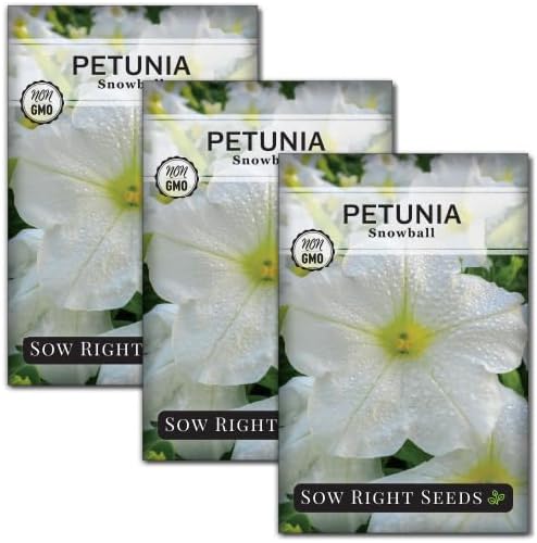 Sow Right Seeds - Snowball Petunia Seeds for Planting Outdoors - Non-GMO Heirloom Variety - Dwarf Flower - Easy to Grow White Petunias - Ideal for Flower Beds, Garden Borders, Containers (3)