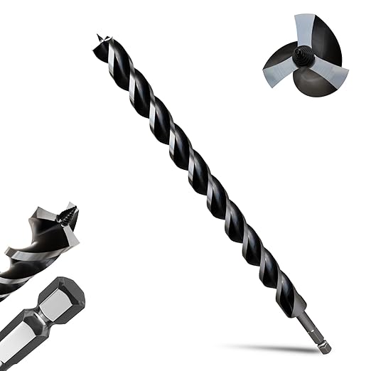 1-1/4"×18" Professional Auger Drill Bit for Wood with Quick Change 1/2" Hex Shank- 3-Cutter Design with Dual-Flute for Fast Chip Removal, Fits Hardwood, Softwood, PVC, Drywall & Tree Stumps