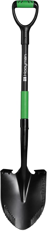 Hooyman Short Handle Digging Shovel with Heavy Duty Carbon Steel Construction, Ergonomic No-Slip H-Grip, D Handle, and Oversized Steps for Gardening, Land Management, Yardwork, Farming, and Outdoors