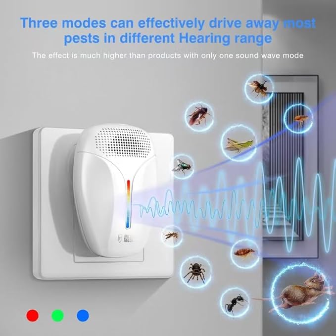 Upgraded Ultrasonic Repeller & Insect Indoor Repeller,Ultrasonic and Repellent for Roach,Rodent,Mouse,Bugs,Mosquito,Mice,Spider,Ant,3 Mode Switching,6 Packs