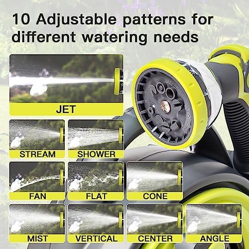 50ft Retractable Garden Hose Reel, Portable Hose Reel, 45+5FT with 10 Patterns Spray Nozzle, Adapts to standard US hose plugs, 50FT Hose Reel for Garden Watering Car Washing Pet -Green