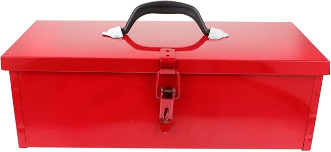 DOITOOL Red Metal Tool Box Iron Sheet Tool Box Metal Toolbox Red Tool Storage Case Lockable, Multi-function Tool Organizer, 15.3X6.2X5.1inch