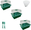 Seed Starter Tray Kit, 3-Pack Plant Growing Trays with Humidity Dome and Base, Labels and Hand Tool Kit for Seed Starting, Germination and Seedling Propagation (12 Cells per Tray)