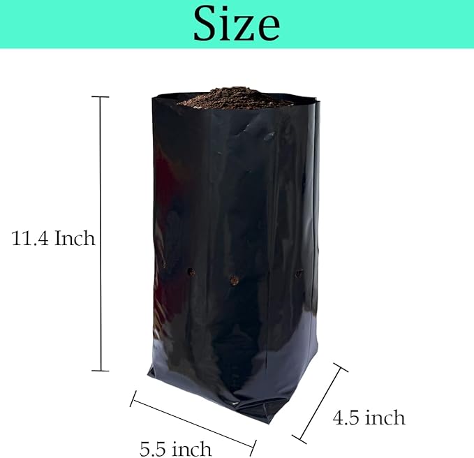 gardtree 50 Pcs Thicken Plastic Plant Nursery Bags 5.5" x 11.4", Grow Bags for Fruit Trees, PE Seedling Pots, Nursing Growing Pouch, Ideal for Flowers, Vegetables, Fruit, Starting Saplings