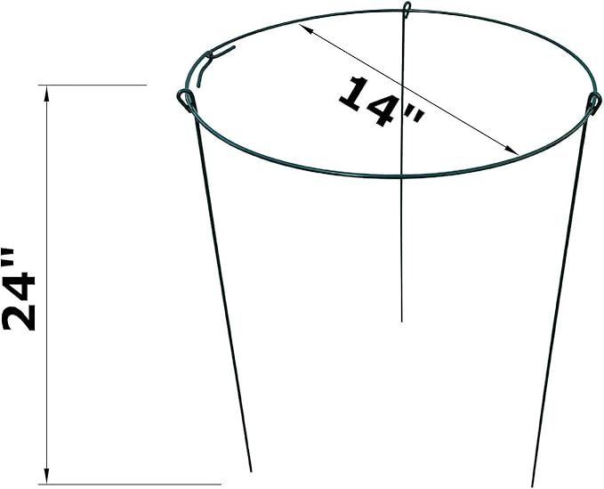 10 Pack 14" Wide x 24" High Peony Cage Rings Garden Plant Support Brace Round Metal Plant Stakes Rings, Strong Large Garden Supports for Flowers, Peonies, Rose, Lily