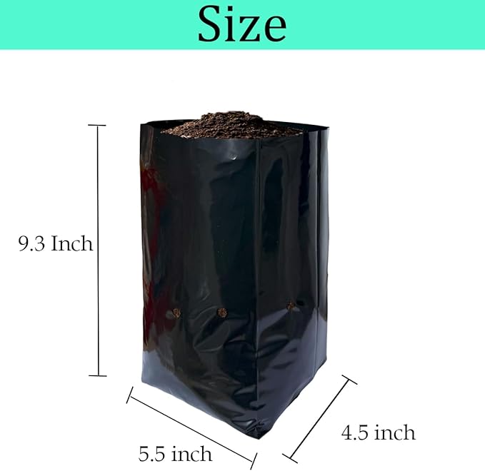 gardtree 100 Pcs Thicken Plastic Plant Nursery Bags 5.5" x 9.3", Grow Bags for Fruit Trees, PE Seedling Pots, Nursing Growing Pouch, Ideal for Flowers, Vegetables, Fruit, Starting Saplings
