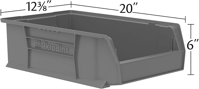 Akro-Mils 30280 Super-Size AkroBins Plastic Storage Bins, Space-Saving Stackable Bins for Garage, Classroom, Warehouse Organization, 20" L x 12" W x 6" H, Red, 4-Pack