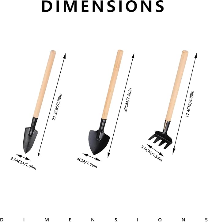 3Pcs Mini Gardening Tool Set with Wooden Handles Includes Small Hand Rake and Spade Ideal for Bonsai and Potted Plants Care
