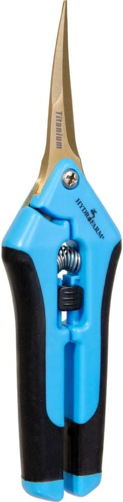 Hydrofarm HGPL400CT Precision Curved Lightweight Titanium Pruner, Blue