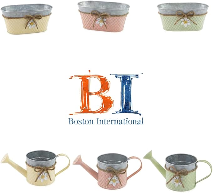 Boston International Indoor Outdoor Metal Garden Watering Can Planter, 10 x 4.5-Inches, Yellow