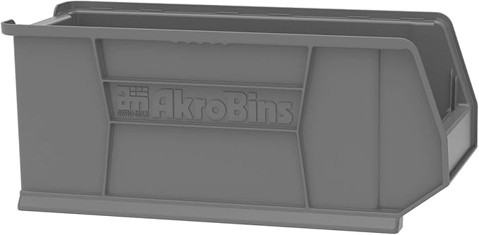 Akro-Mils 30287 Super-Size AkroBins Plastic Storage Bins, Space-Saving Stackable Bins for Garage, Classroom, Warehouse Organization, 24" L x 11" W x 10" H, Grey, 4-Pack