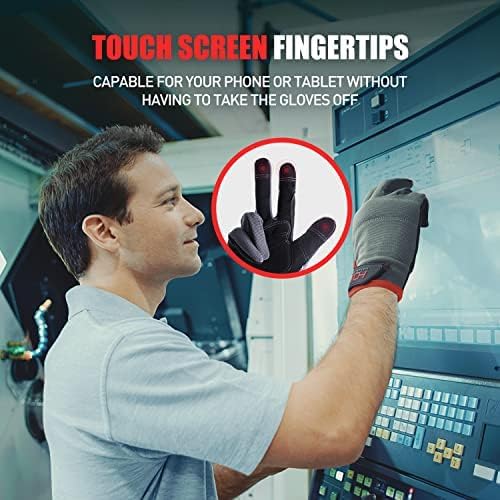 Mens Work Gloves Womens Utility Work Gloves Mechanic Gloves Touch Screen,Durable,Padded Knuckles & Palm Grey M