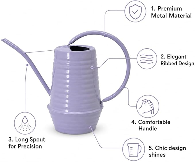 Small Watering Can, 0.3 Gallon/34oz., Violet Purple, Galvanized, Indoor Water Can, Metal Watering Can with Long Spout, Plant Water Can for Indoor Plants
