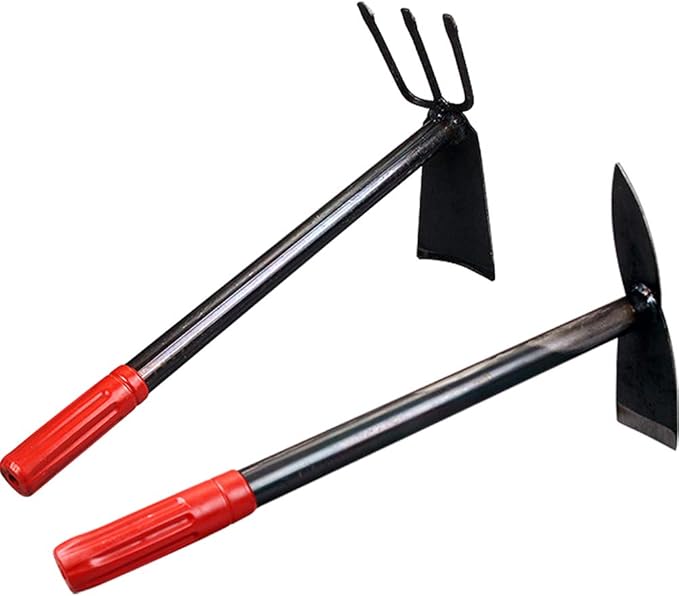 2 Pack Hand Garden Tools Set Hand Hoe and Cultivator Combo Carbon Steel Hand Tiller Hand Digger Pick Mattock Dual Headed Garden Hoes Weeding Tools for Loose Soil Outdoor Lawn