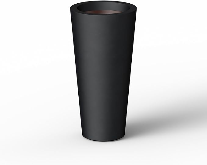 Kante Tall Concrete Planter, 15.8 Inch Height Large Flower Pot for Indoor Outdoor Plants, Suitable for Home, Patio, Garden, Porch, Black Finish with Painted Interior