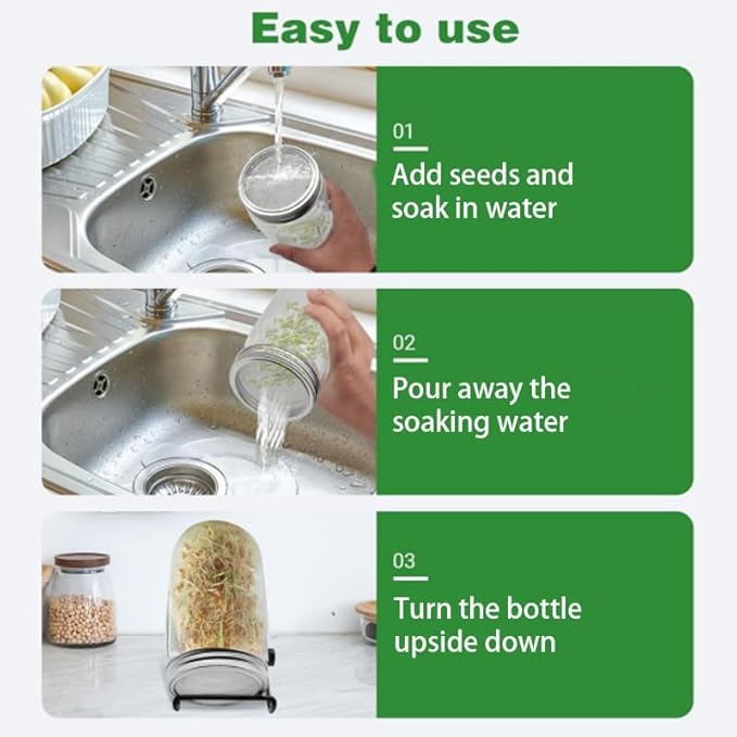 10 Pack Stainless Steel Sprouting Lids for 86mm Wide Mouth Mason Jars - Reusable Mesh Filter Strainer Screens for Beans, Alfalfa, Broccoli Sprouts - Easy Clean