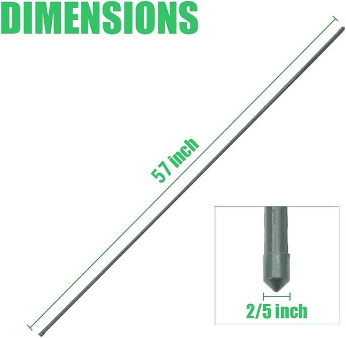 Mininfa Plastic Coated Metal Garden Stakes 57 Inch (Approx 5 FEET), Steel Plant Stakes Supports Climbing for Tomatoes, Trees, Beans, 25 Pack